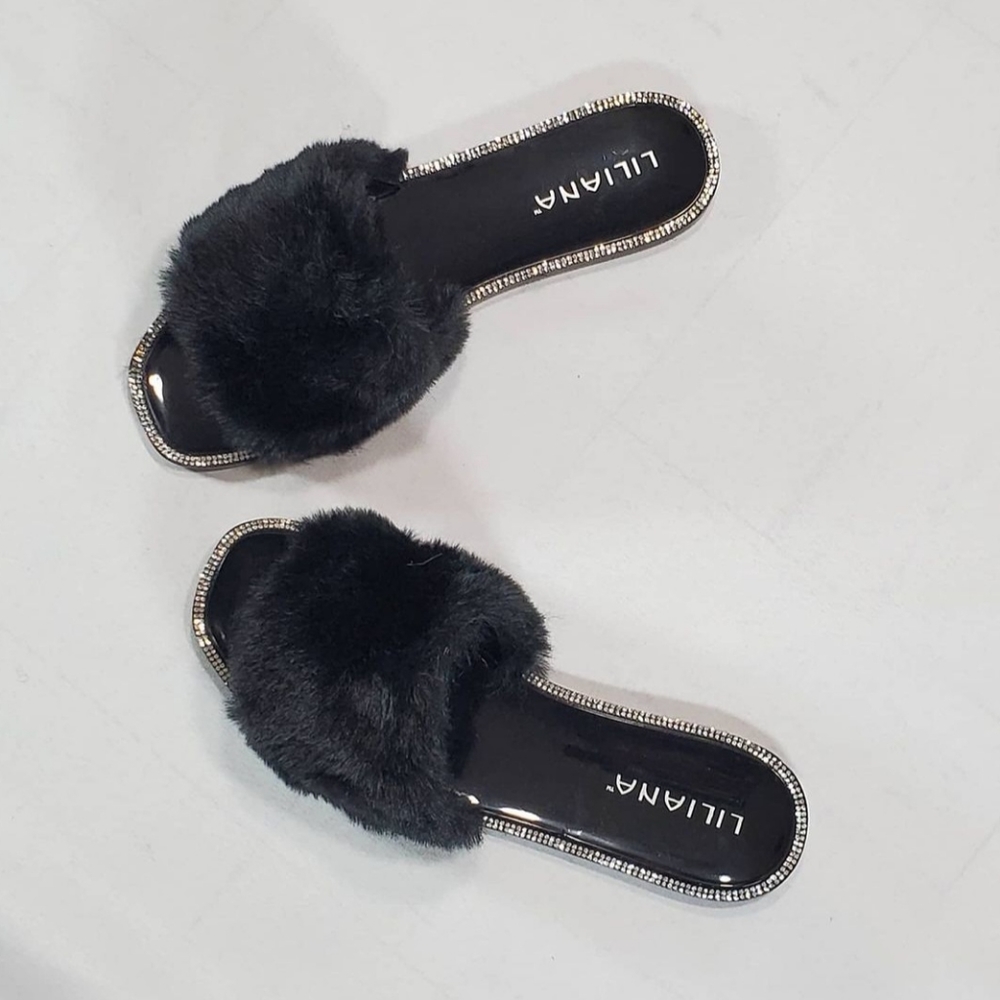 Furry Black Sandal